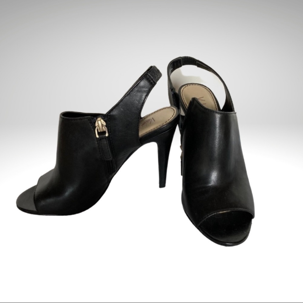 Black Leather Peep Toe Slingback Bootie